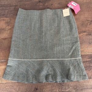 Halogen Green Wool Tweed Flounce Skirt Size 6